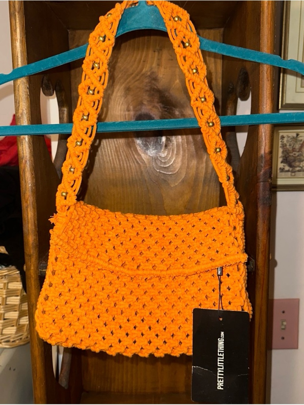 PRETTYLITTLETHING Bright Orange Crochet Shoulder Bag